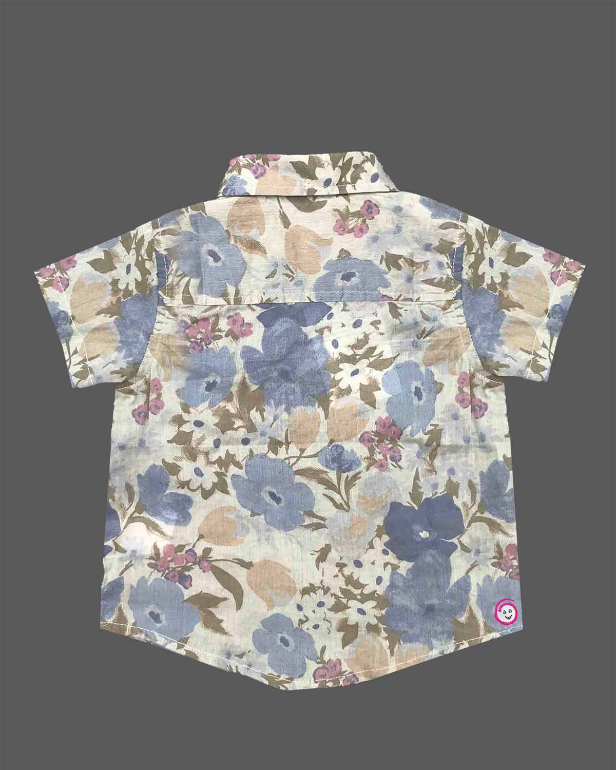 Toddler floral cotton short sleeve shirt with button placket for casual playdates