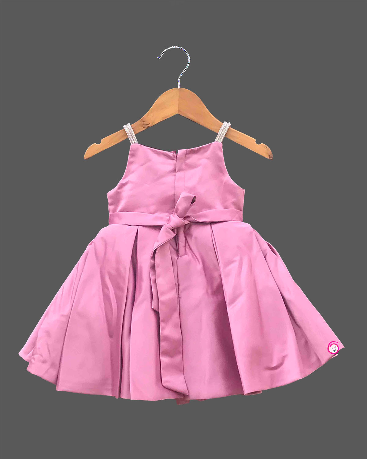 Toddler satin party frock with floral applique for special occasions