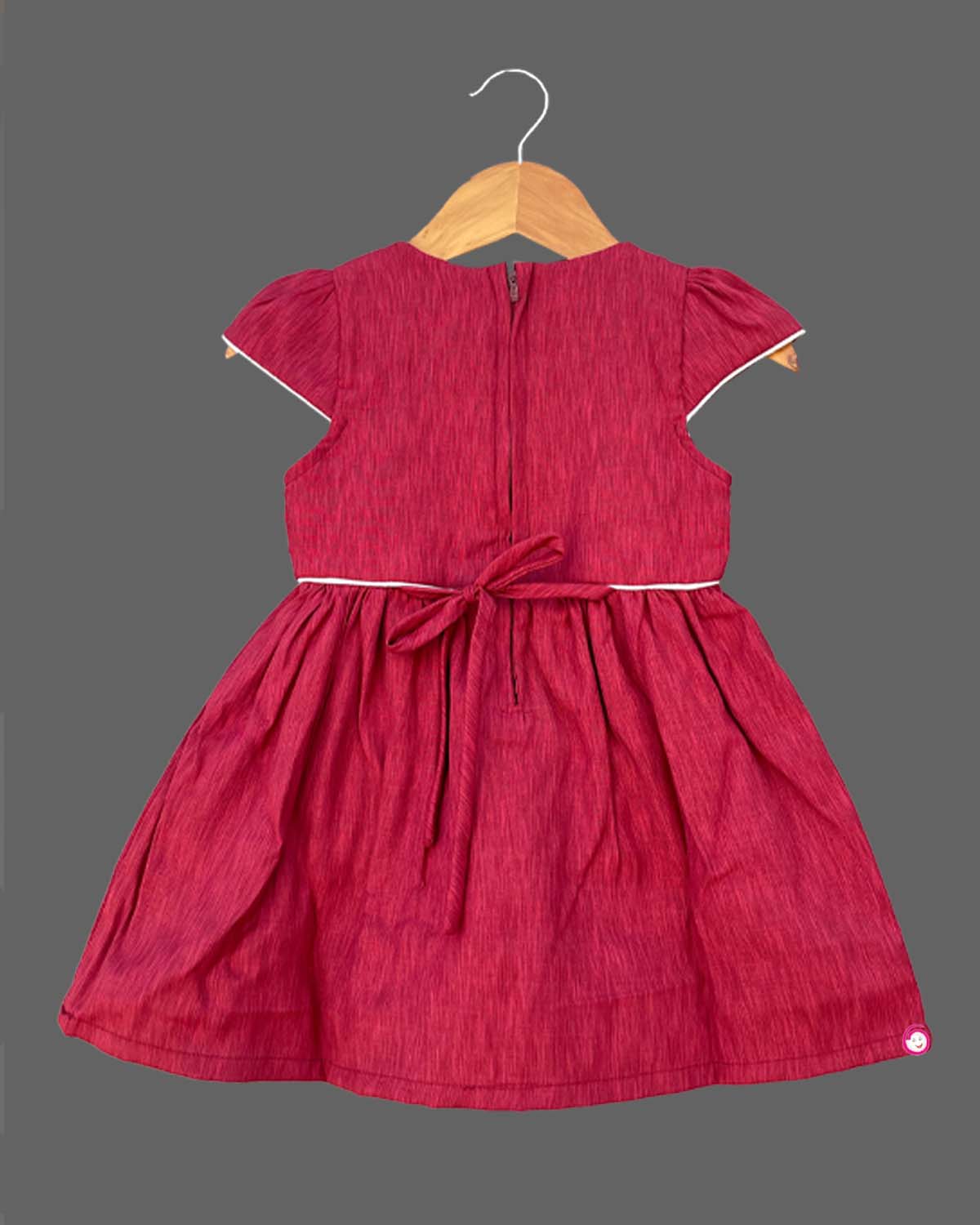 Girls cap sleeve with plain casual frock - Maroon