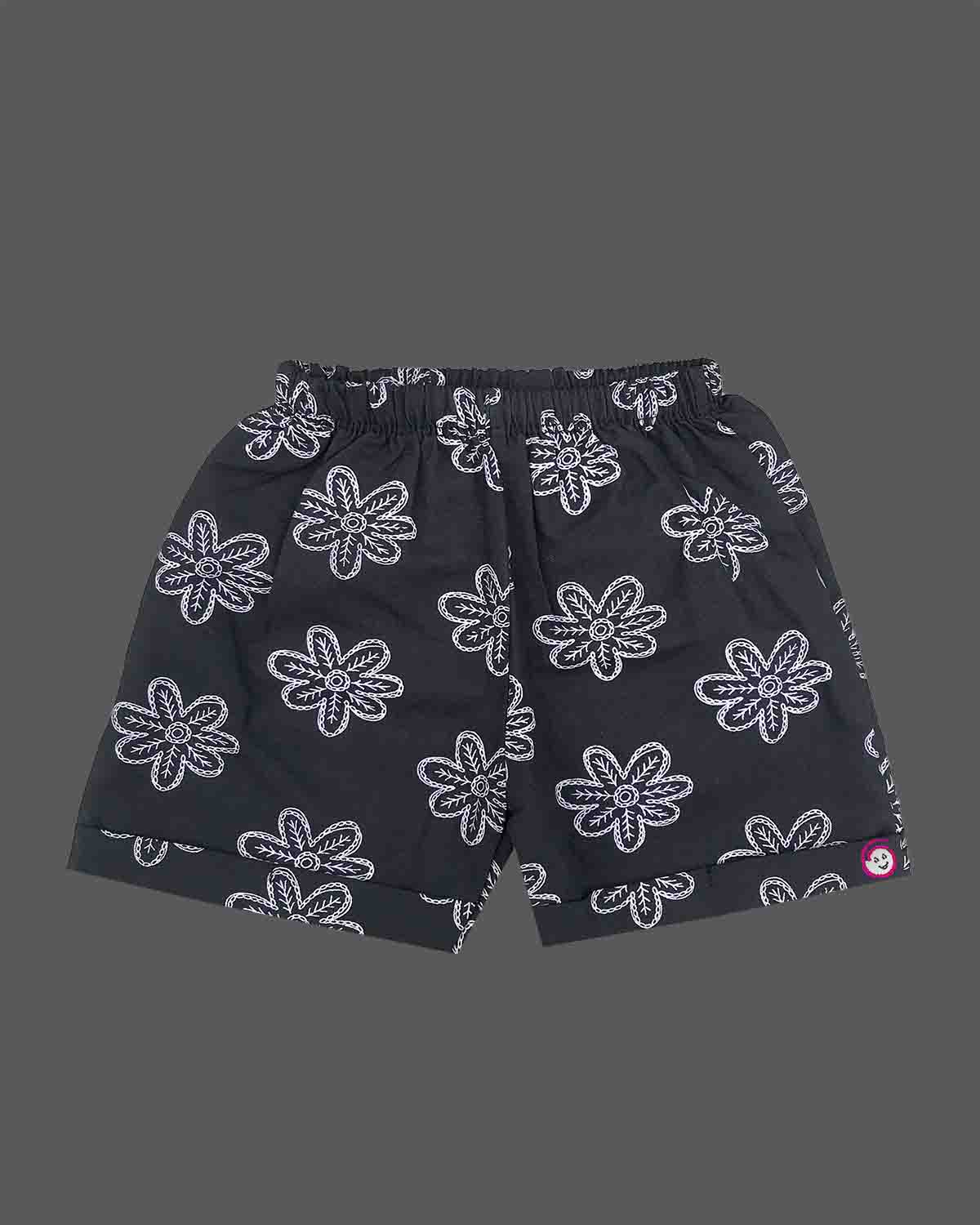 Infant boys floral motif short sleeve button shirt paired with matching elastic waist shorts