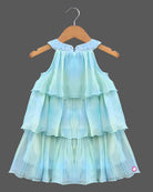 Girls sleeveless tiered chiffon midi party dress with sequin embellished scoop neckline and ruffled layers.