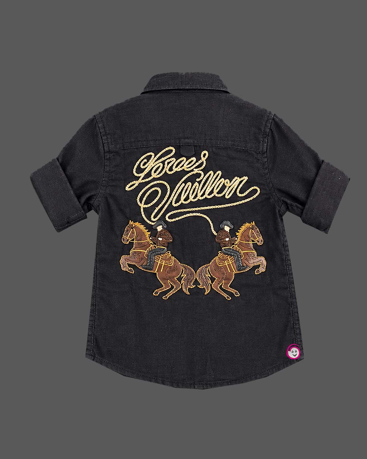 Button-down embroidered toddler shirt with roll-up sleeves for kids party wear