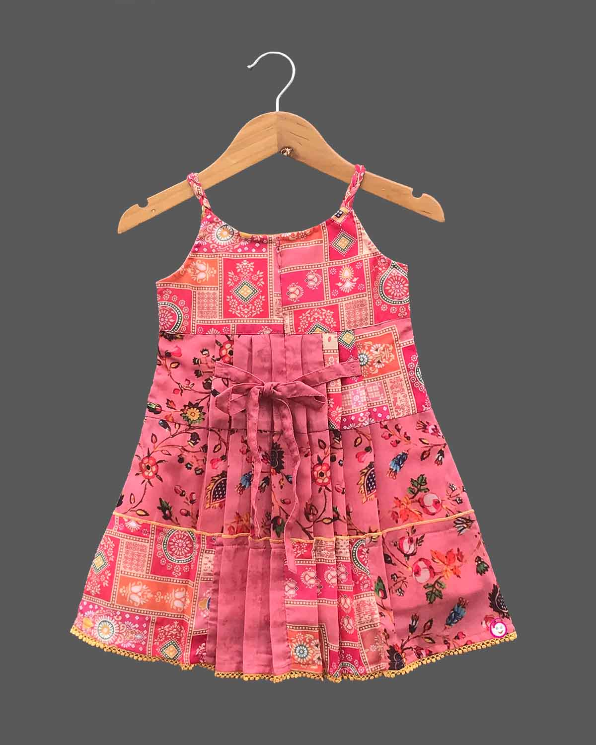 Girls printed sleeveless casual frock - Rose Pink