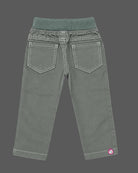 Cotton pant with adjustable ribbed drawstring waistband and contrast topstitching party wear for boys.