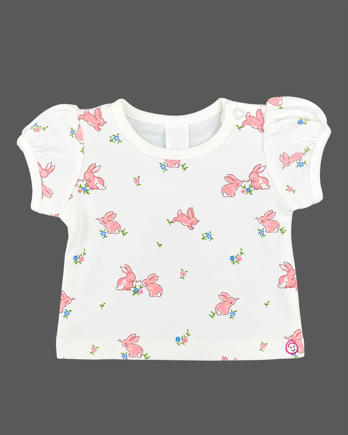 Little girl pinafore dress with puff sleeve bunny printed t-shirt set for casual outings