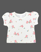 Little girl pinafore dress with puff sleeve bunny printed t-shirt set for casual outings