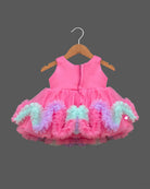 Girls ruffled applique partywear frock - Pink