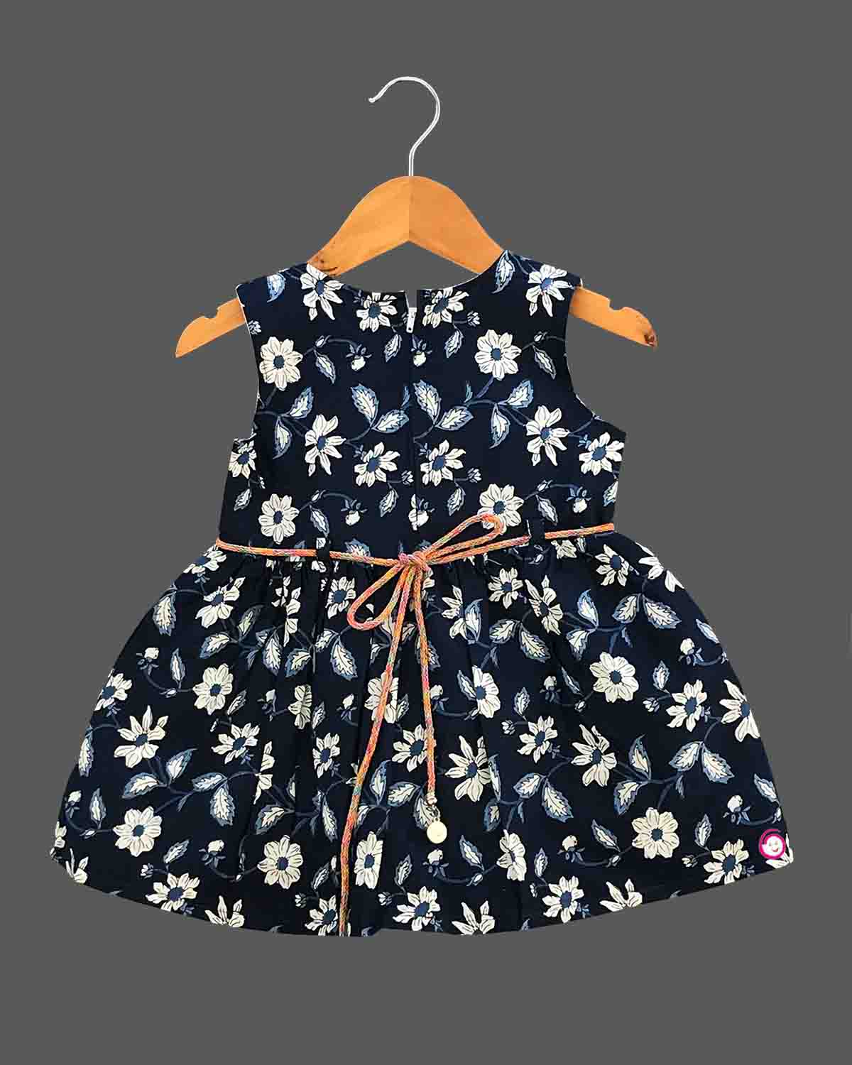Girls floral printed casual frock - Navy Blue