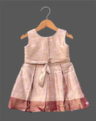 Infant ethnic wear cotton silk frock with pattu pavadai inspired zari border for festivals