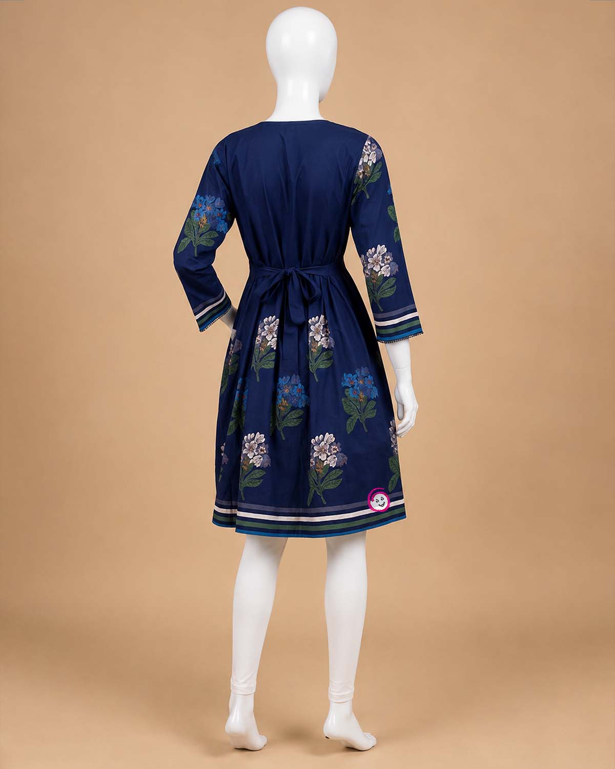 Maternity printed cotton nursing kurta with front pintucks and three-quarter sleeves
