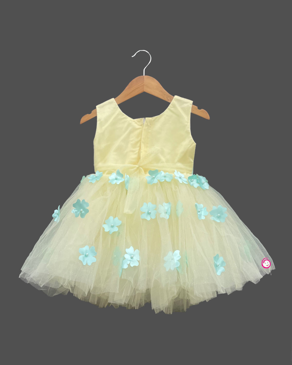 Girls bow applique with ruffled frock - Light Yellow