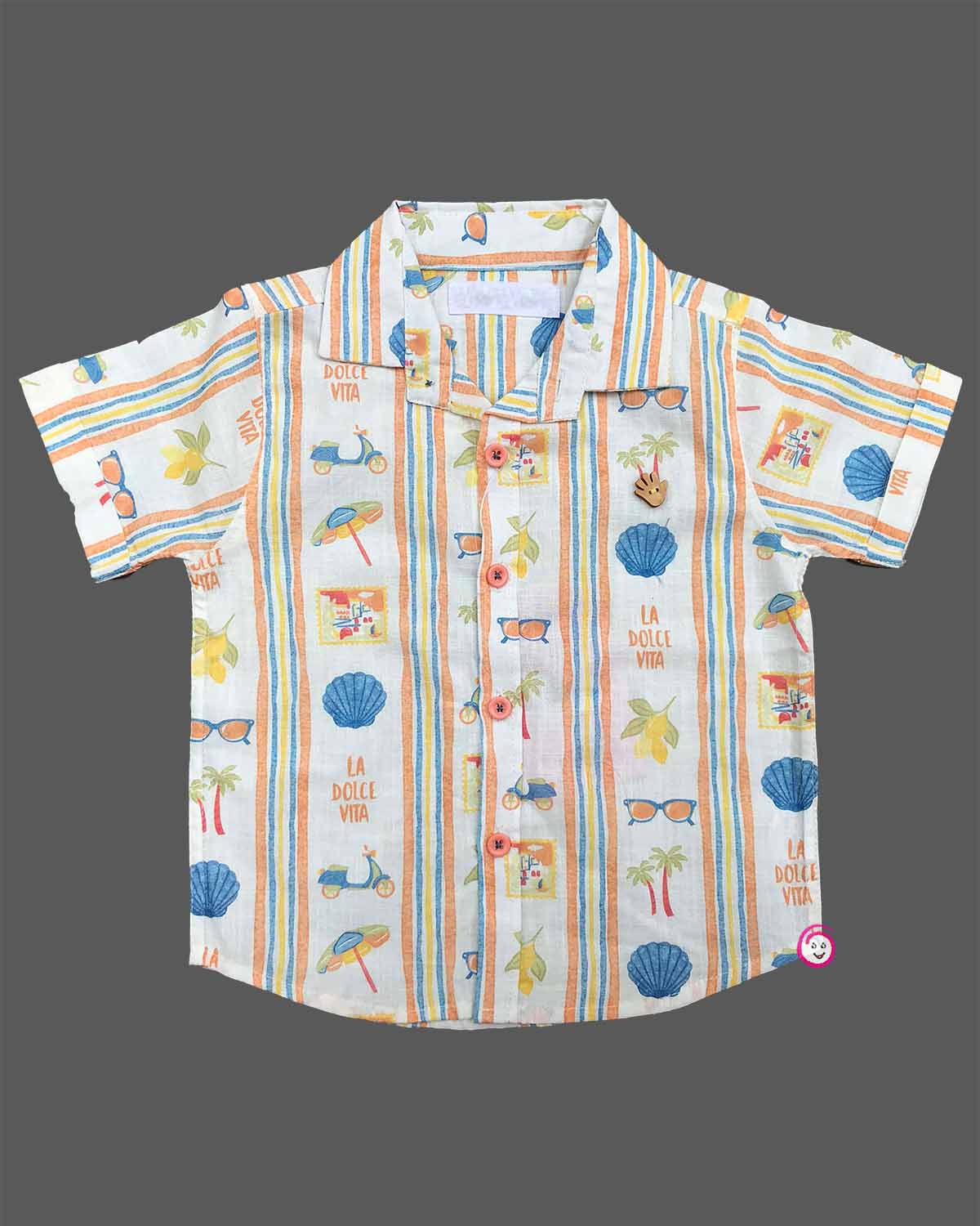 Vacation print short sleeve button down shirt with pocketed cargo shorts set for kids