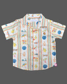 Vacation print short sleeve button down shirt with pocketed cargo shorts set for kids