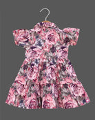 Girls floral printed half sleeve casual frock - Green