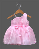  satin Asymmetric party frock with flower accent matching bow headband and booties set