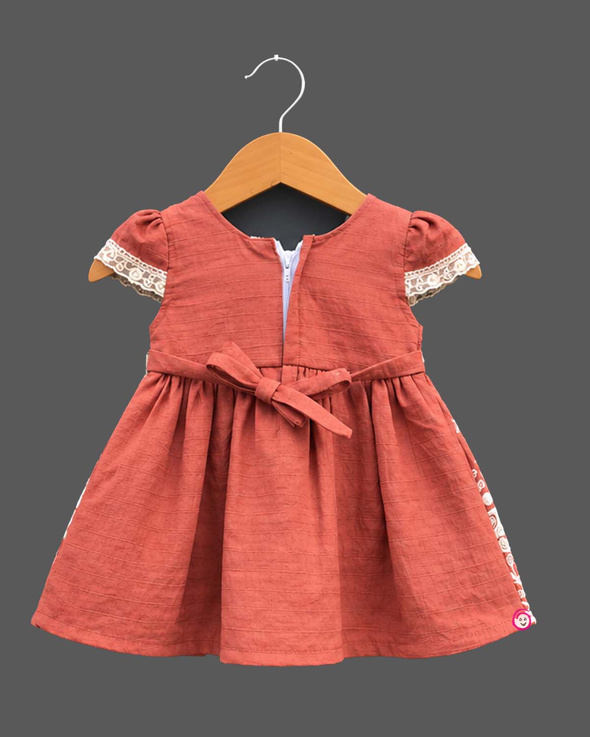 Embroidered casual frock for baby girl with scalloped hem and cap sleeves for festive parties