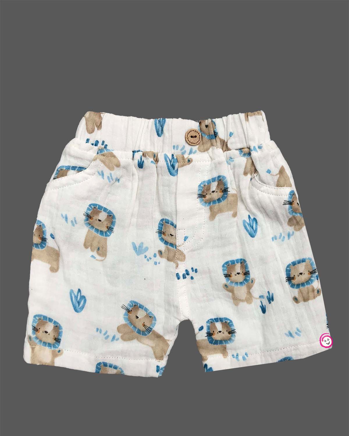 Two piece printed muslin shirt and shorts set for toddler boys daily apparel