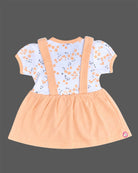 Floral print  layered infants frock with duck embroidery on front bib