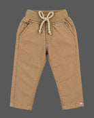 Toddler cotton chino pant featuring a ribbed elastic waist with drawstring for kids party wear collection.