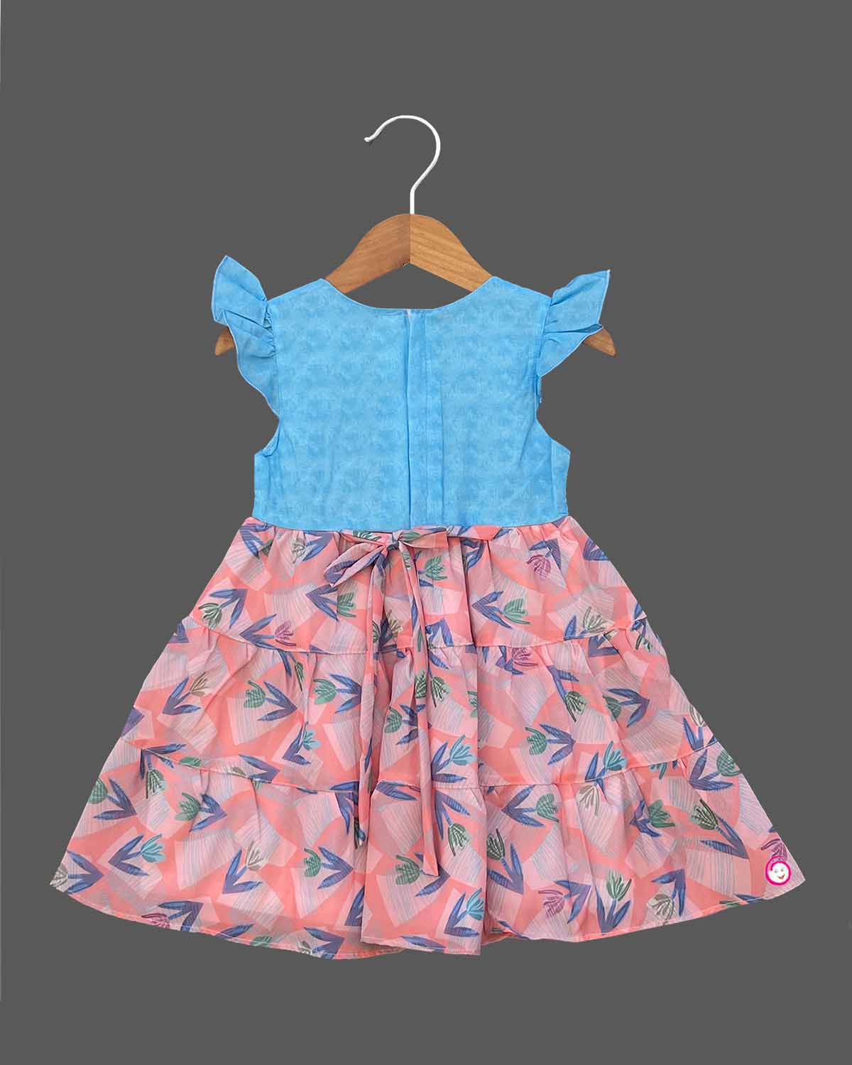 Girls leaf printed casual frock - Blue