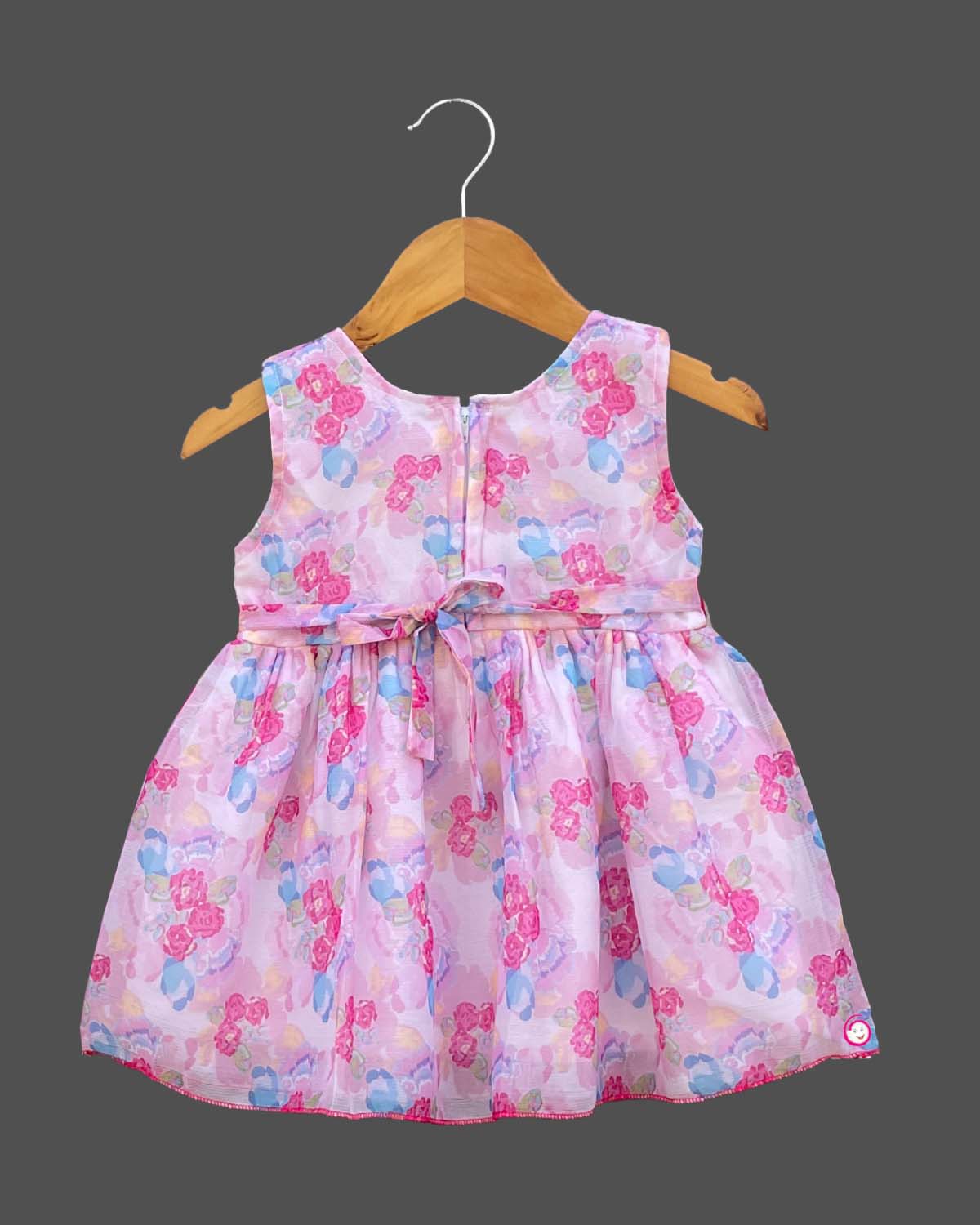 Girls full printed with casual frock - Dark Pink 