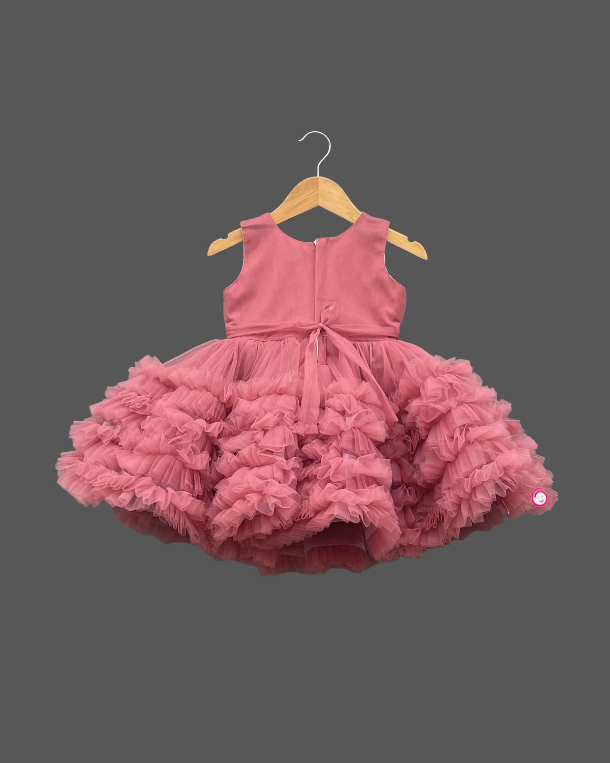 Girls bow applique party frock - Burgundy