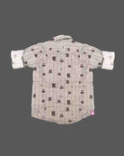 Boys textured pattern casual cotton button-down shirt with folded sleeve cuffs