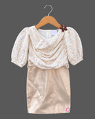 Textured Schiffli Cowl Neck Midi Dress with Puff Sleeves as a Baby Party Wear Dress