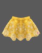 Baby girl in a stylish sleeveless western top and matching embroidered skirt set