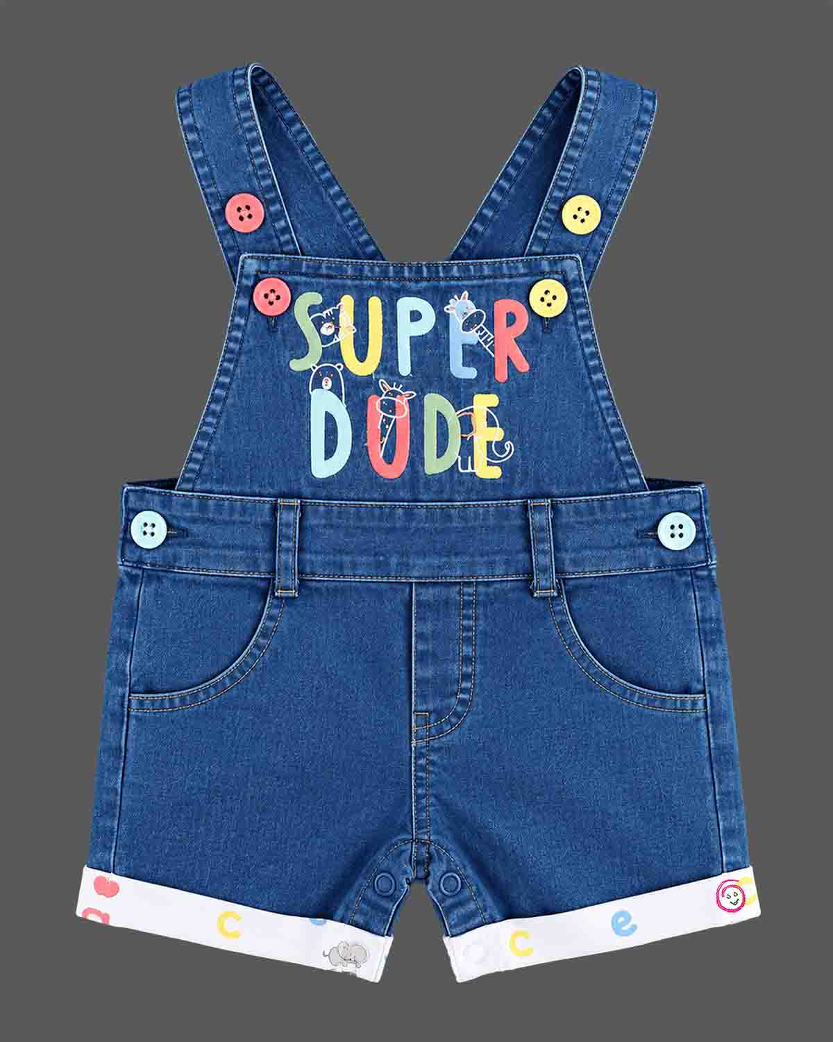 Boys dungaree set with alphabet print t-shirt and denim shorts