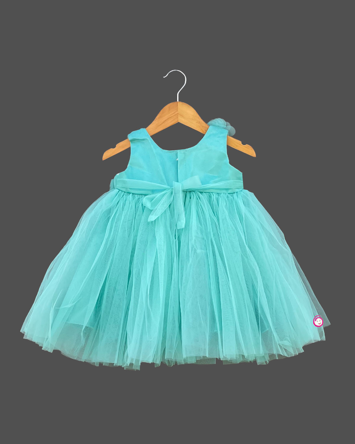 Girls floral applique with partywear frock - Sea Green