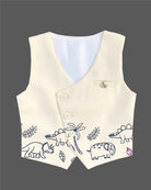 Infant wildlife graphic printed waistcoat suit set with shirt pant and bow tie for boys