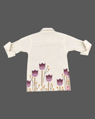 Little gentleman beige linen shirt with purple tulip floral print for boys