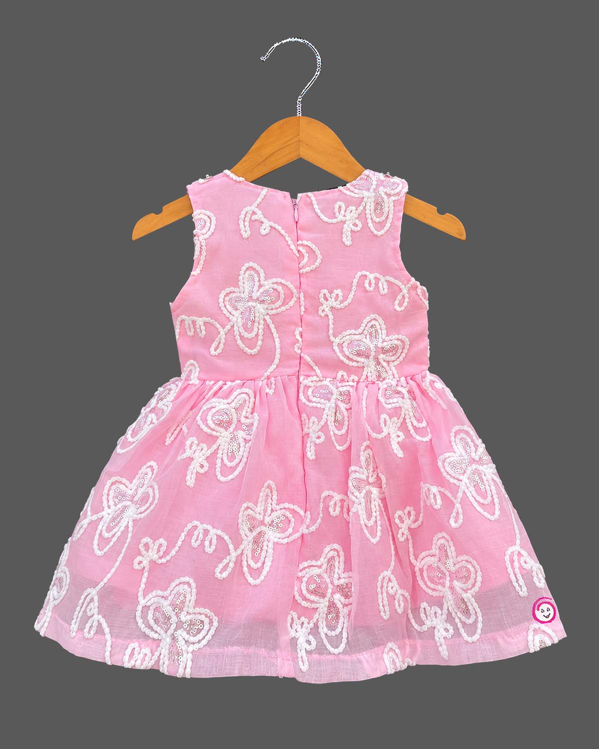 Baby girl frock with embroidered net and matching bolero jacket for party wear