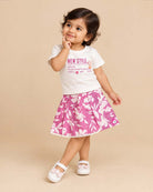 Little girl graphic t-shirt and printed floral skort shorts set