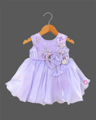 Lavender sequined floral party frock for baby girl with 3D flower applique and flared skirt for reception dresses for kids and wedding wear