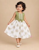 Toddler girl sleeveless embroidered party frock with floral design