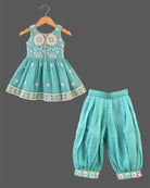 Baby girl ethnic floral embroidered sleeveless short kurti with pleated dhoti pants traditional outfit