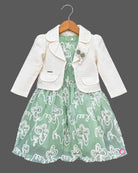 Embroidered net party frock with matching tailored blazer for kids party wear