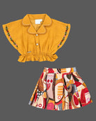 Toddler embroidered top and printed skirt set for girls party wear
