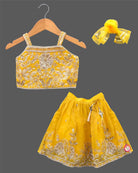 Infant girls sequin embroidered sleeveless choli blouse flared lehenga skirt set with net dupatta