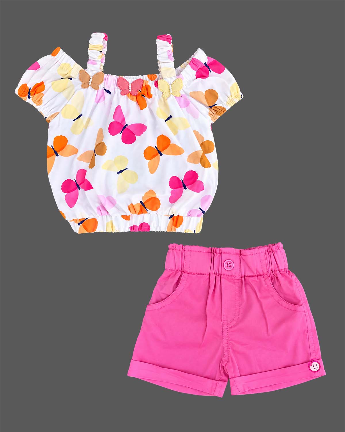 girls clothing butterfly printed top and elasticated shorts set for summer outings