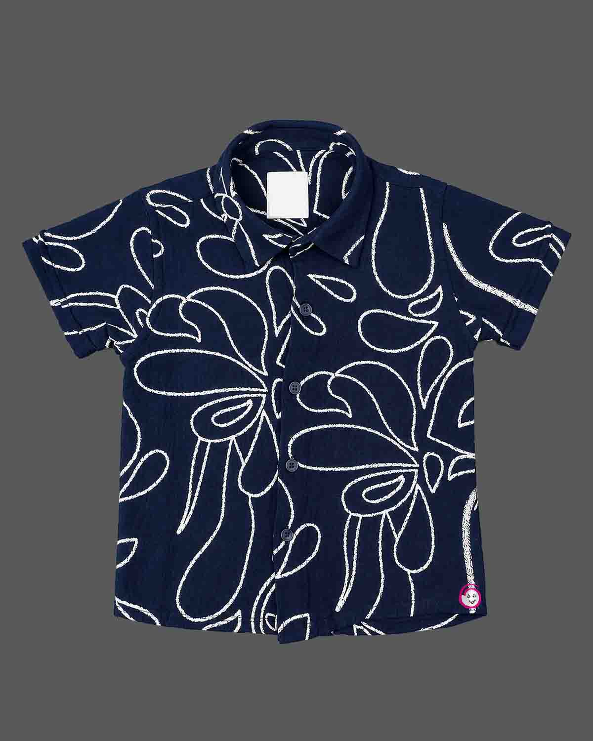 Boys party wear printed short sleeve shirt and elasticated shorts set with line art graphics