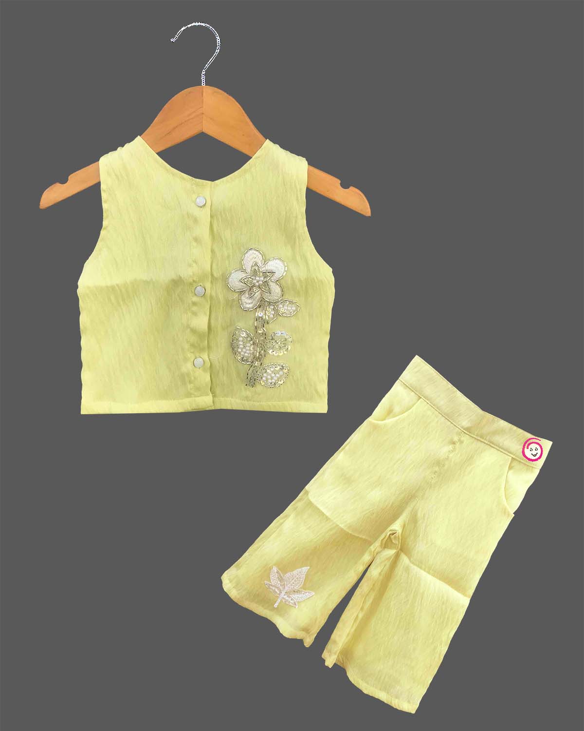 Baby girl floral top and pant set with sequin embellishments for casual party wear