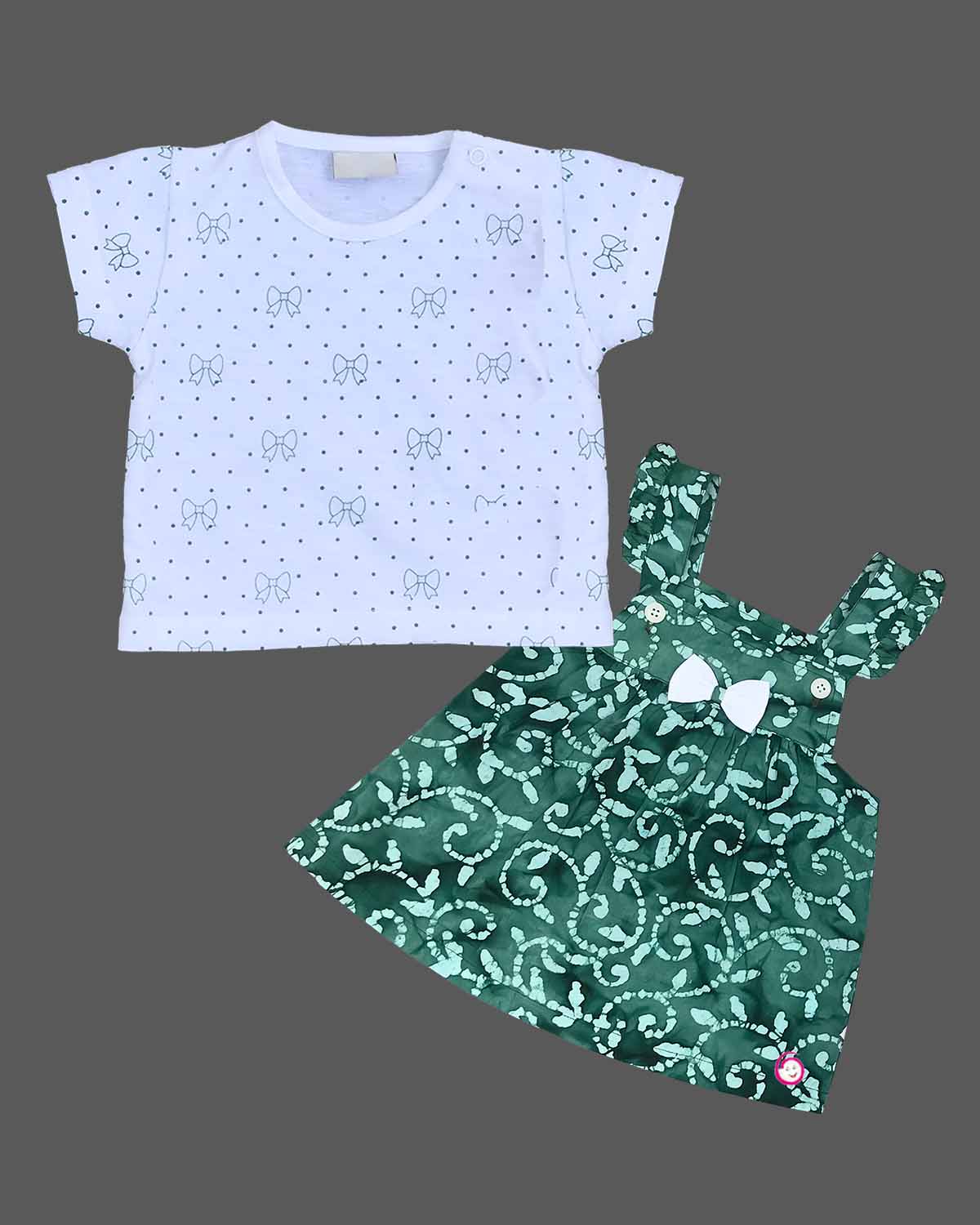 Girls unic design printed pinafore - Dark Green