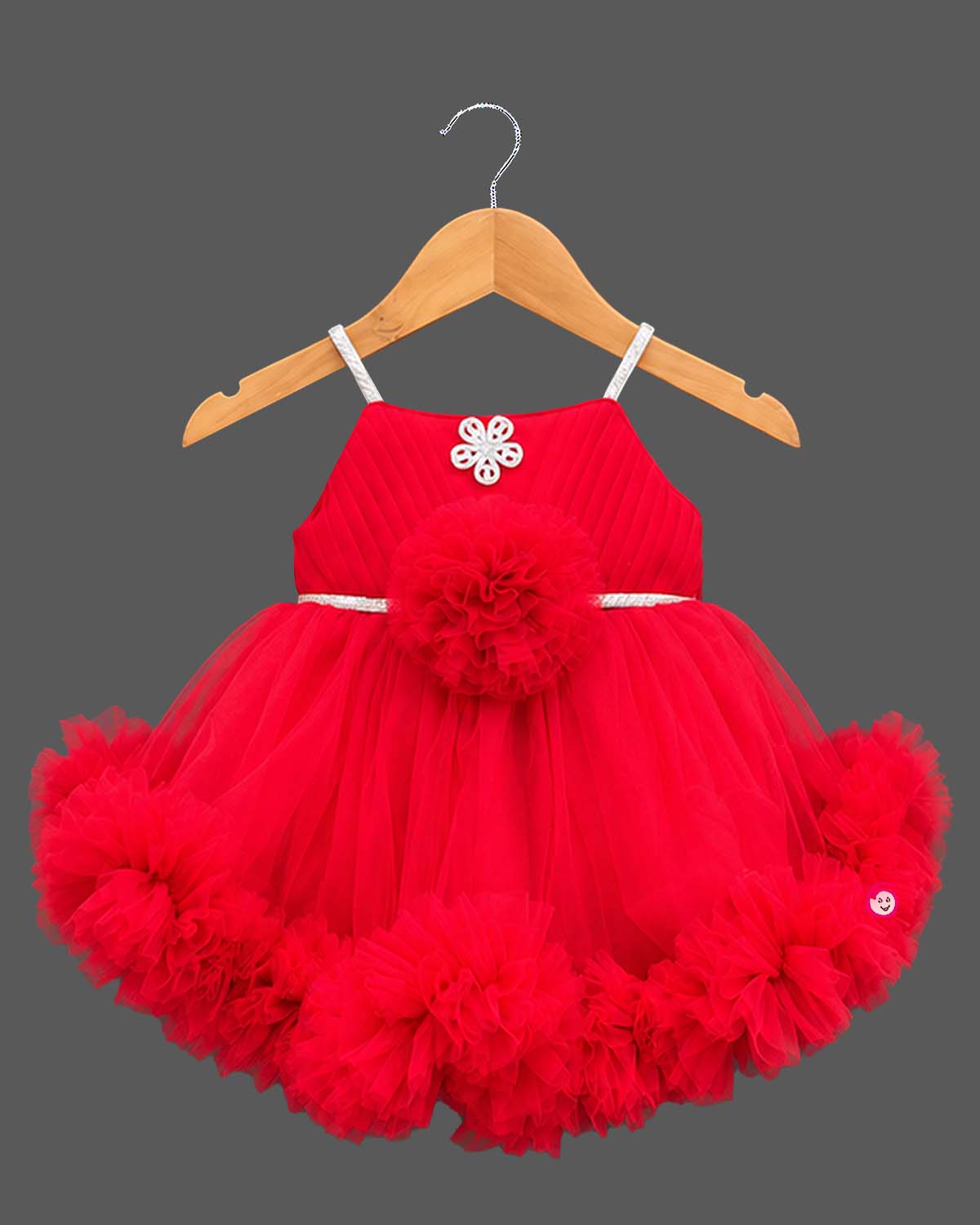Tulle flared baby party wear dress with floral headband and matching soft booties for infants