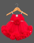 Tulle flared baby party wear dress with floral headband and matching soft booties for infants