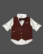 Boys full sleeve with waist coat set - Brown