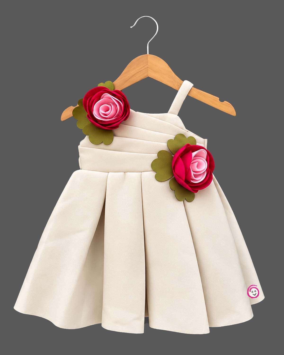 Toddler Pleated Fit-and-Flare Dress with shoulder strap and floral appliques