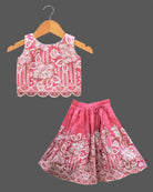 Baby girls sequin embroidered scalloped choli top with matching flared lehenga skirt and dupatta set